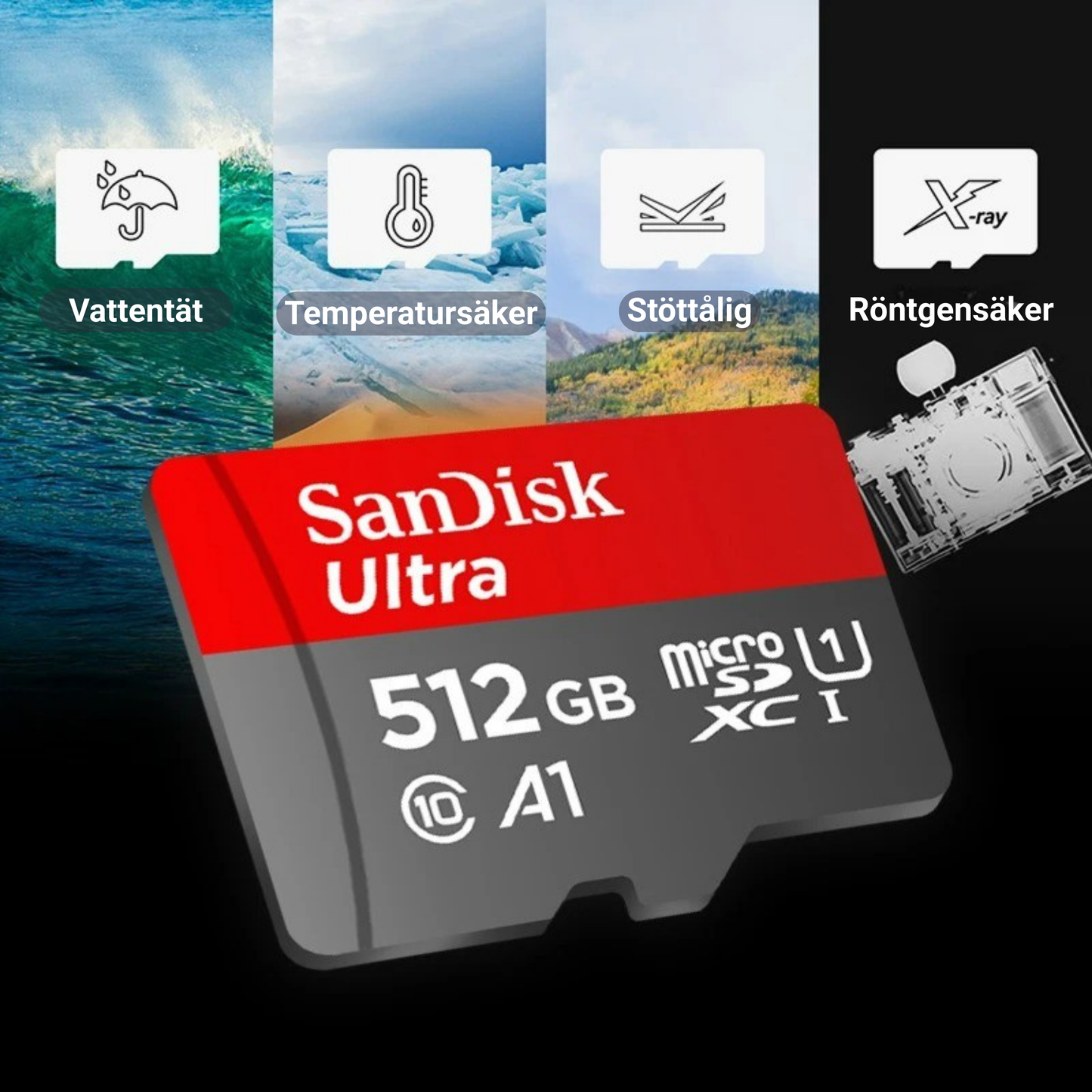 SanDisk Micro SD-minneskort - 64GB A1 Flash TF-kort