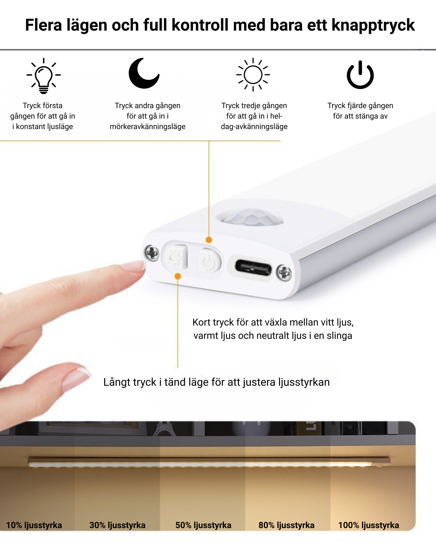 LedLight 3 i 1 - Sensorlampa - Svart, 10cm