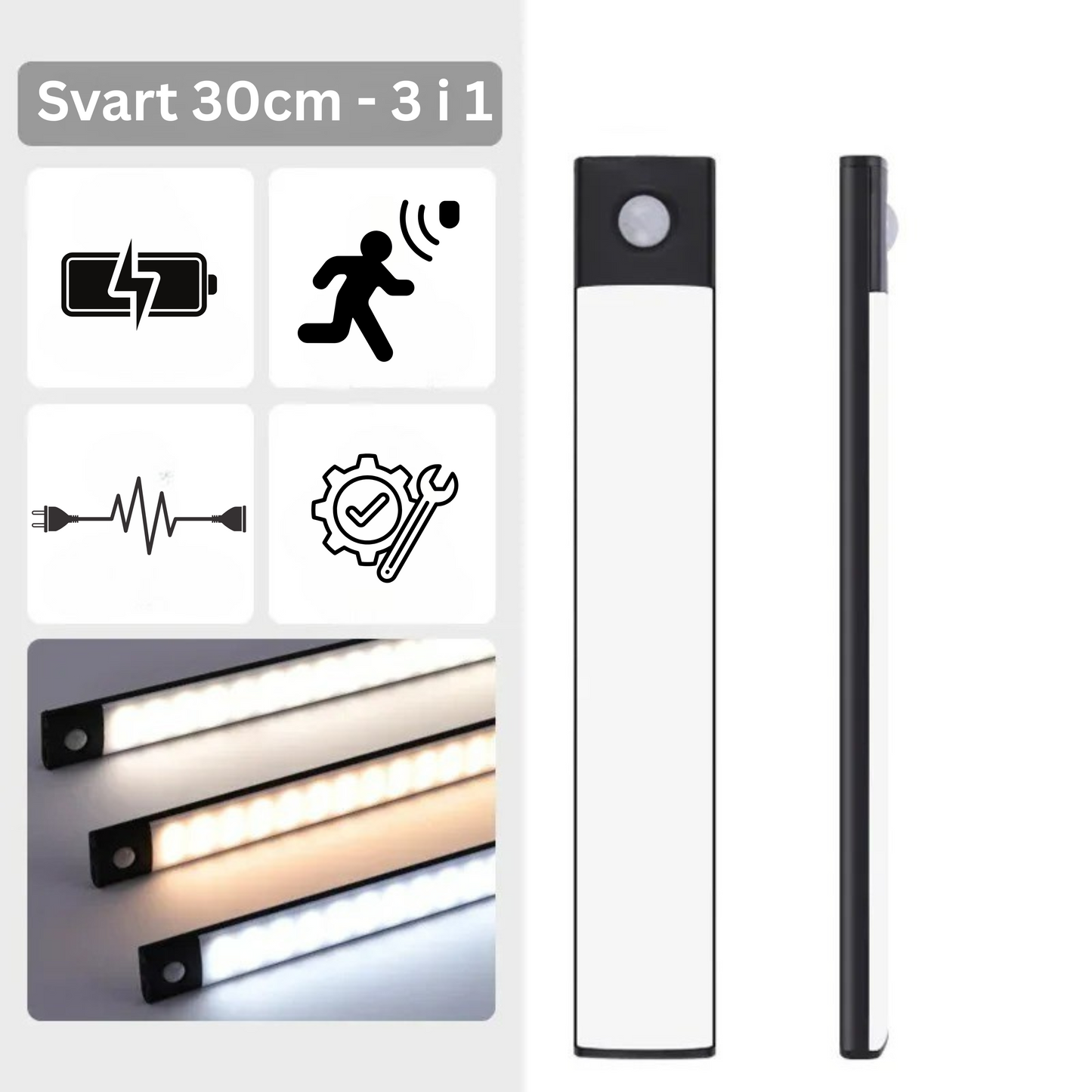 LedLight 3 i 1 - Sensorlampa - Svart, 30cm